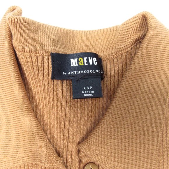 Anthropologie Maeve Ribbed Slim Cardigan Honey Brown XS Petite XSP - Picture 9 of 9